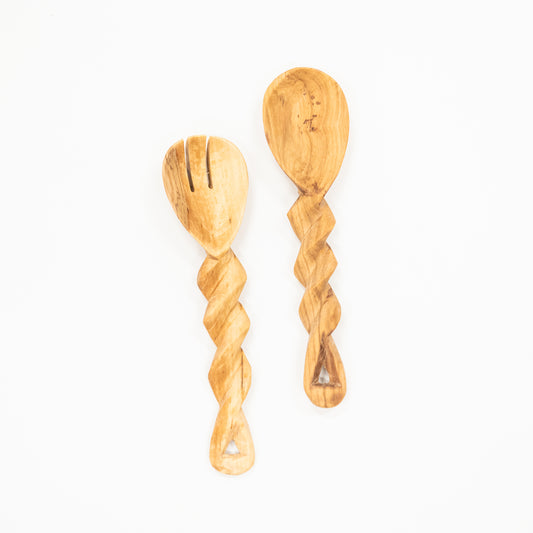 Wood Spiral Salad Servers