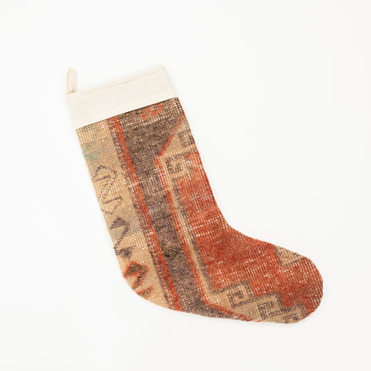 Vintage Kilim Rug Christmas Stocking - Reds