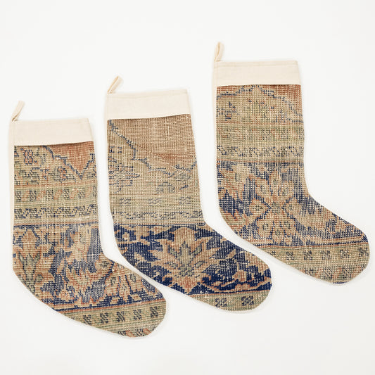 Vintage Kilim Rug Christmas Stocking - Blues