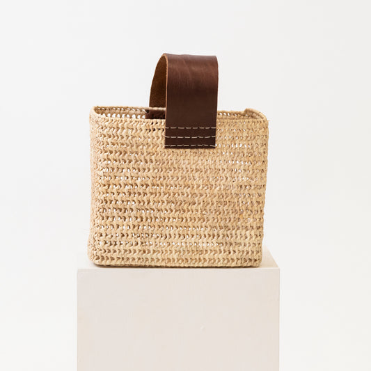 Square Basket With Wide Leather Strap