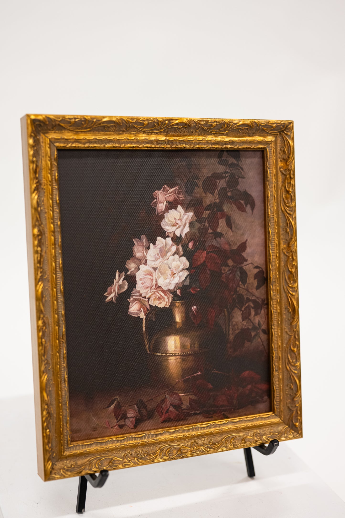 Antique Floral Brass Vase Framed Art: 8x10