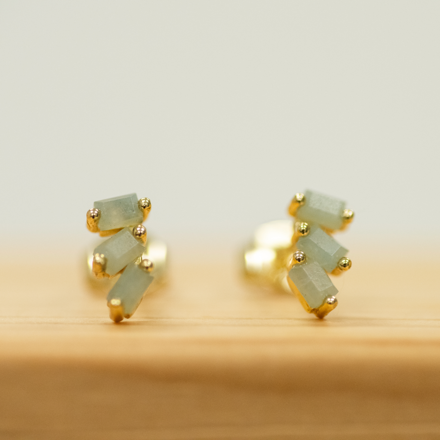 Amazonite Trio Earring Stud in an Offset style and gold base