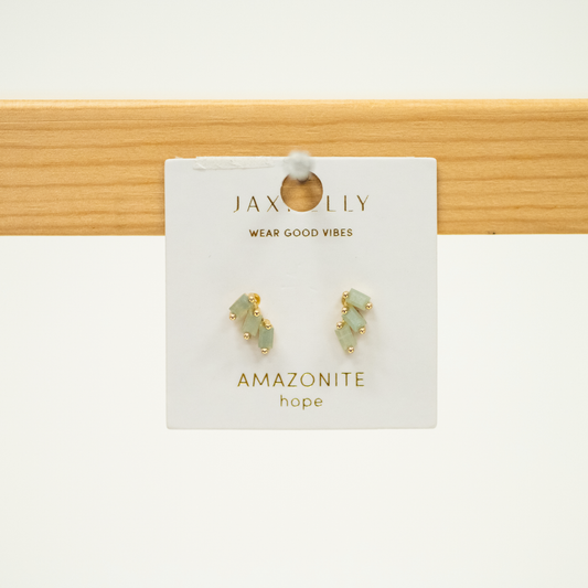 Amazonite Trio Earring Stud in an Offset style and gold base