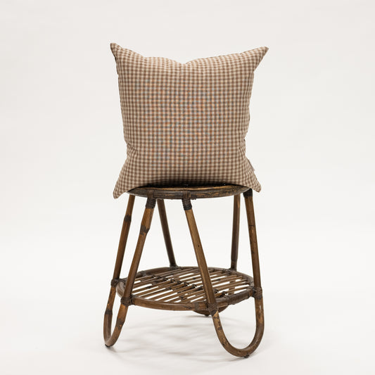 Beige & Brown Gingham Pillow - 20x20 inch size pillow for fall decorating on wicker stool