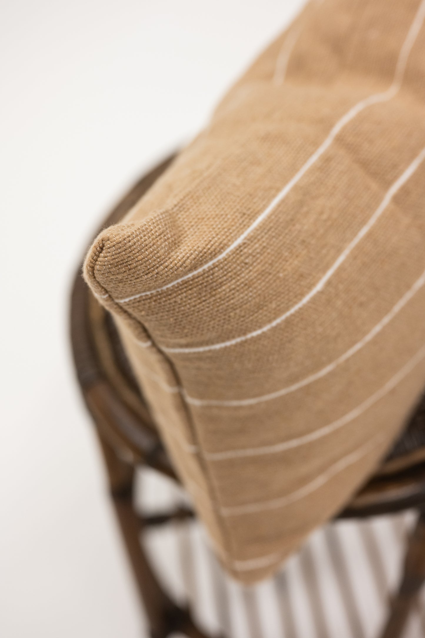 Beige Striped Woven Lumbar Pillow 12x20"