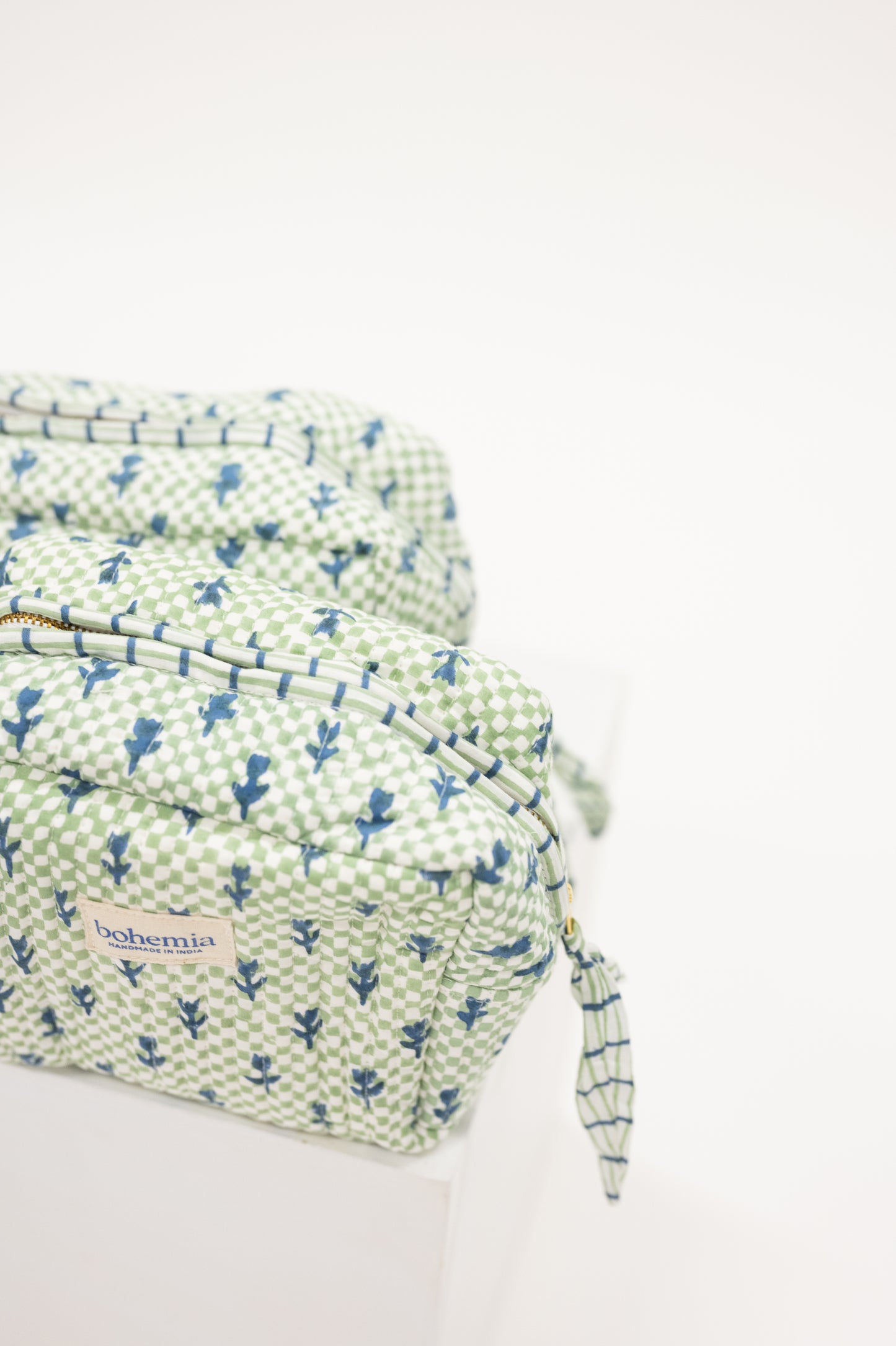 Blue Tulip Check Quilted Makeup Bag