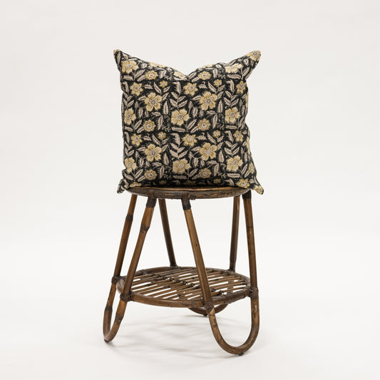 Deep Green Floral Pillow - 20x20 inch size fall pillow on wicker stool