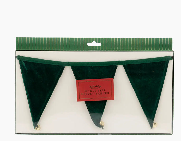 Green Velvet Banner with Jingle Bells