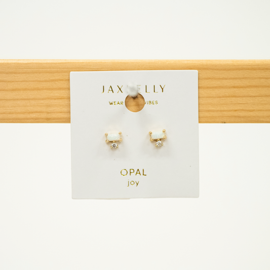 Opal Double Stack Stud Earring Stud featuring a bar opal and round cz stone