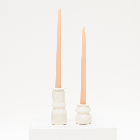 organic shaped candle taper holder in a cream white