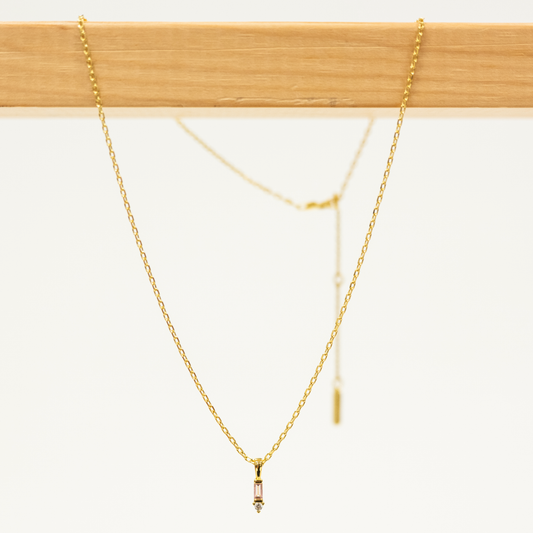 Pink Baugette Drop Necklace for layering necklaces