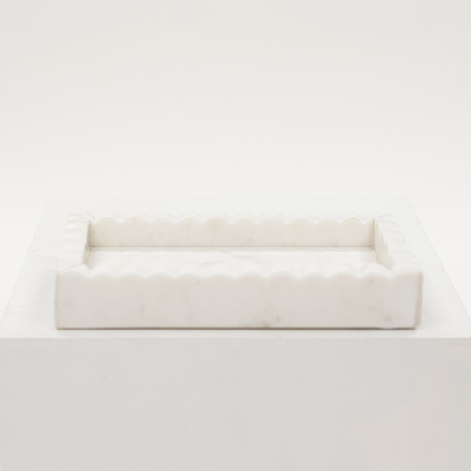 Scalloped edge white Marble Tray