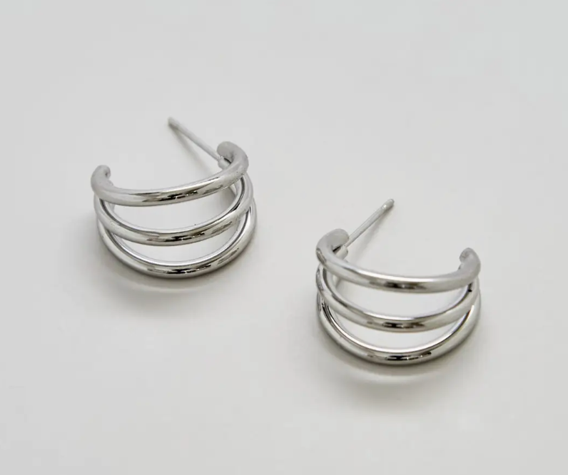Triple Arch Hoop Earrings Silver