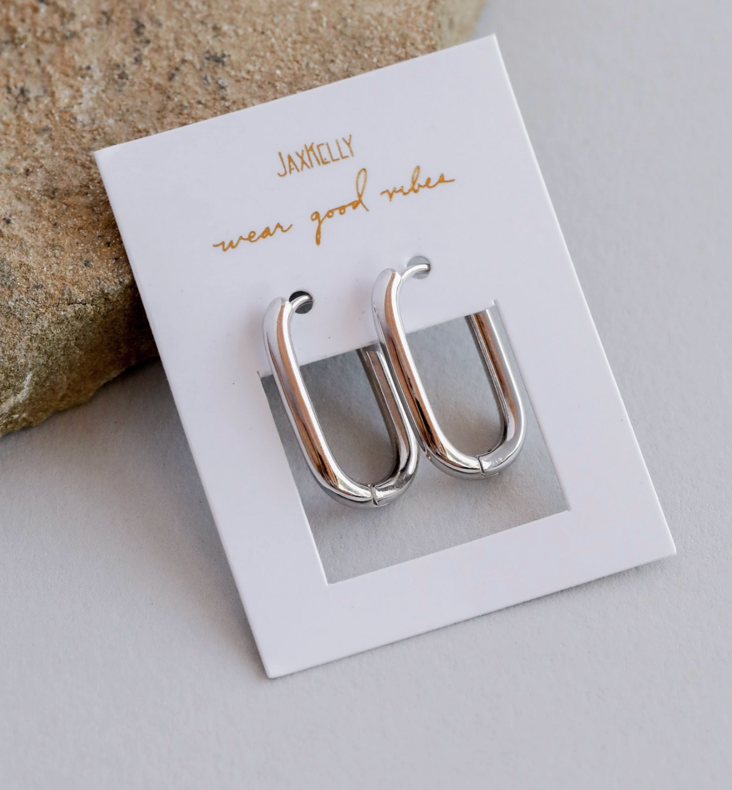 Silver Rectangle Hoop Earring