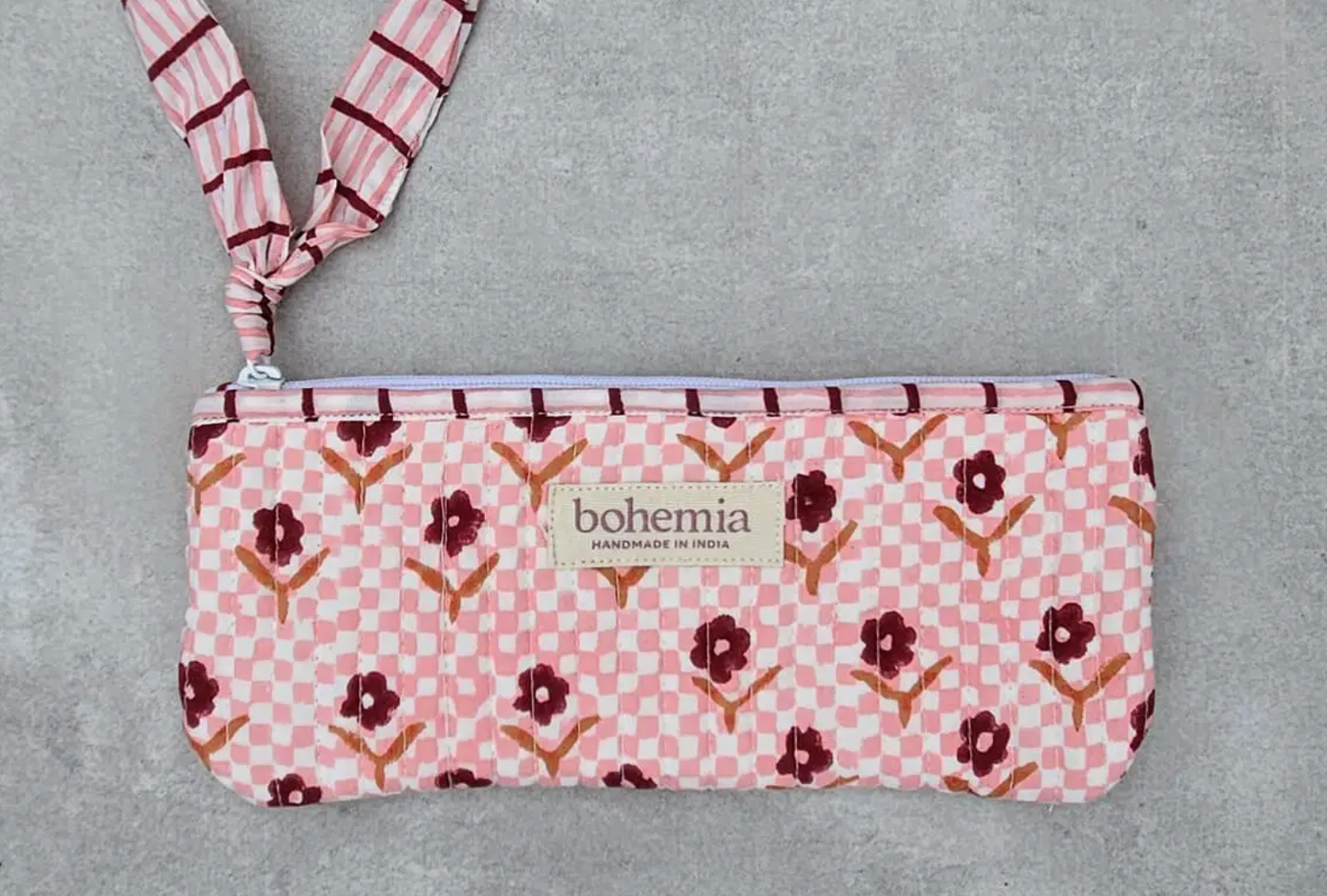 Pink Daisy Check Quilted Pencil Case