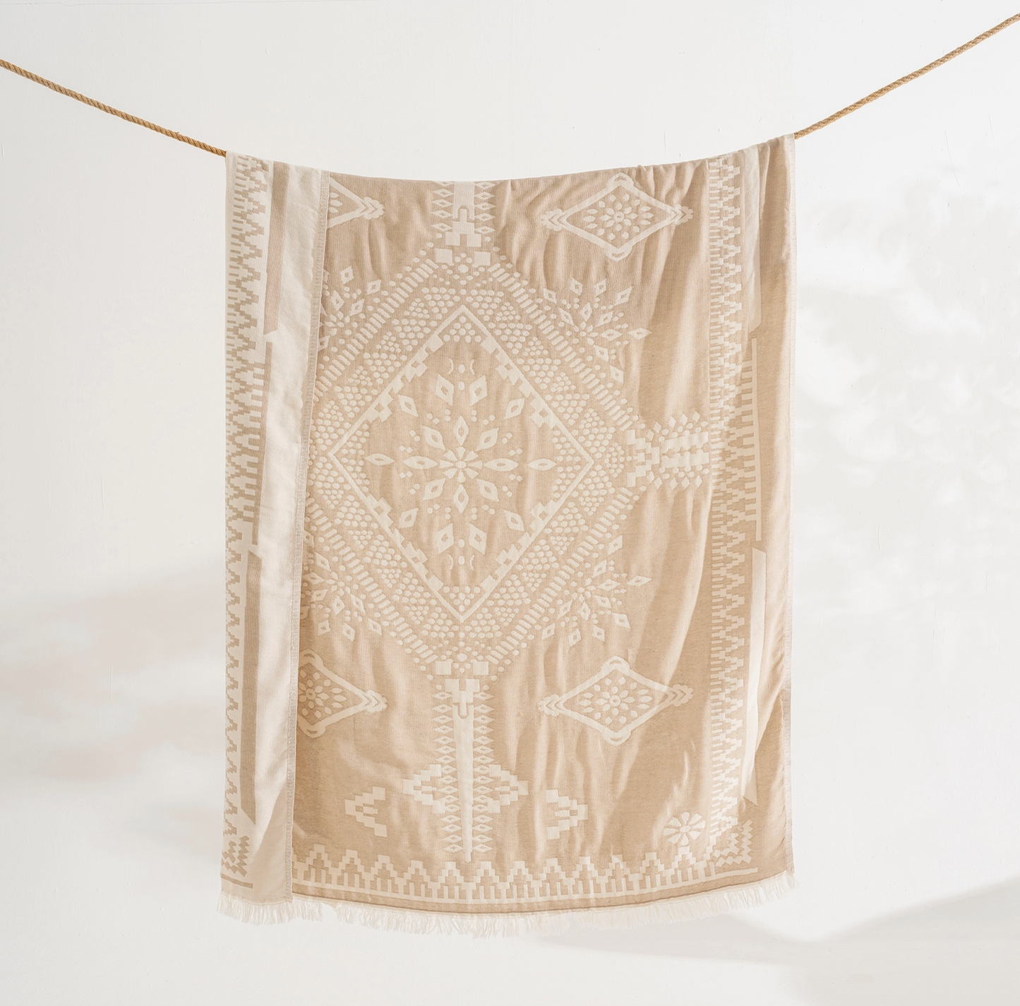 Beige Patterned Turkish Throw Blanket