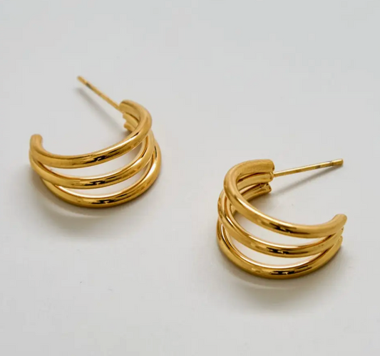 Triple Arch Hoop Earrings Gold