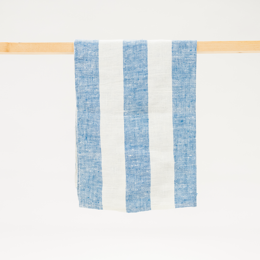 Blue Linen Striped Hand Towel