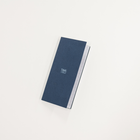 Time Block Sticky Note pad of sticky notes in a navy blue cover