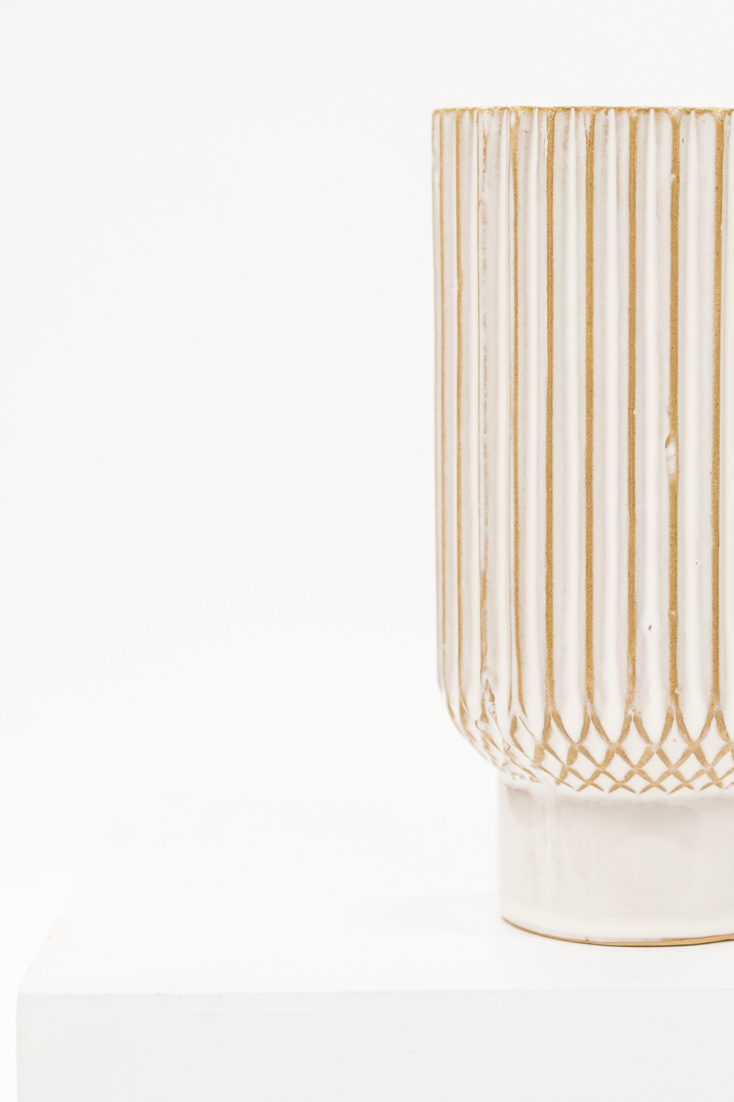 White Ribbed Vase