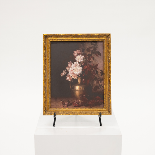 antique floral oil painting in gold frame 8x10