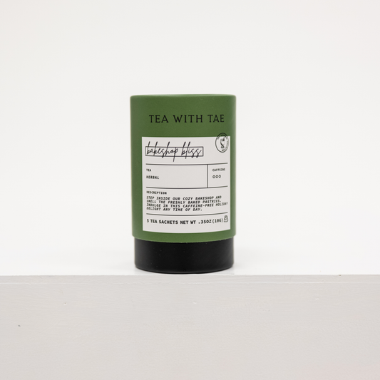 cardboard tube of five tea bags with christmas tea blend