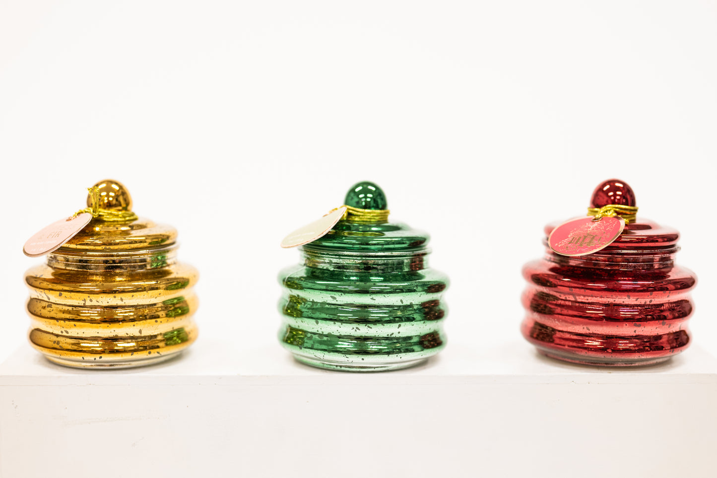 set of three mercury glass christmas candle