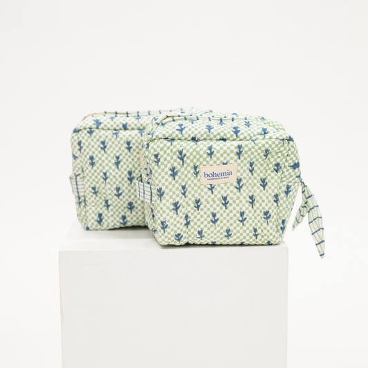 Blue Tulip Check Quilted Makeup Bag