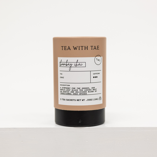 bombay chai herbal tea blend in cardboard tube