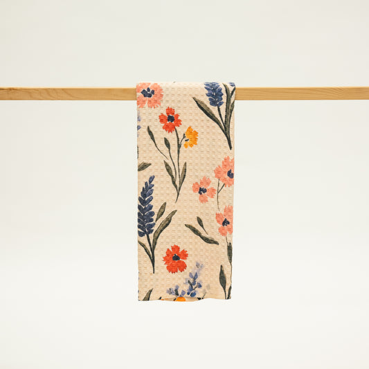 Wildflower & Tan Microfiber Kitchen Towel in fall flowers for kitchen decor