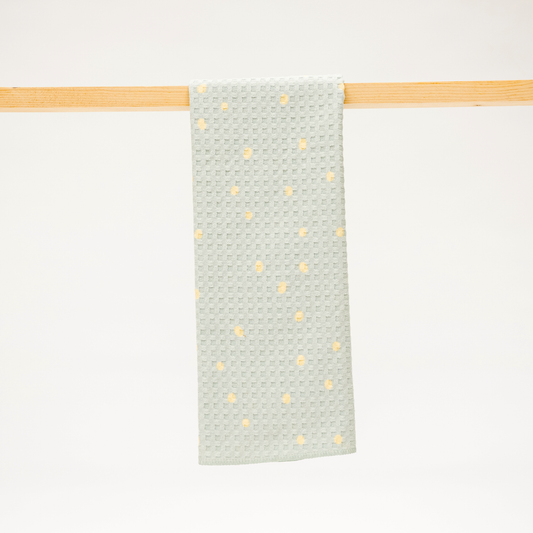 sage green and yellow dot microfiber kitchen towel