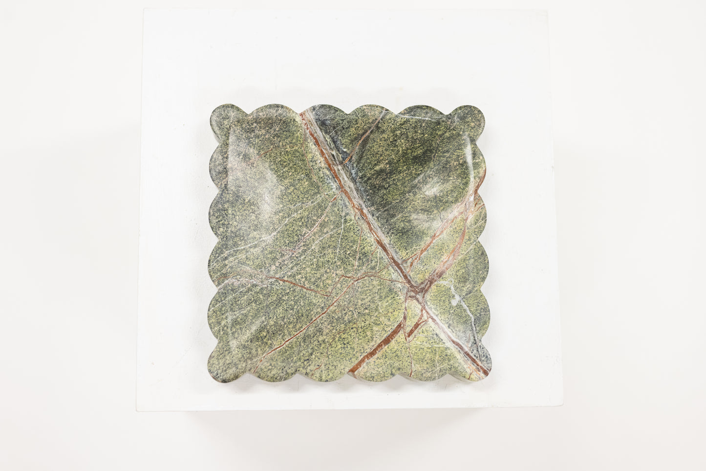 Scalloped Square Marble Tray - Green