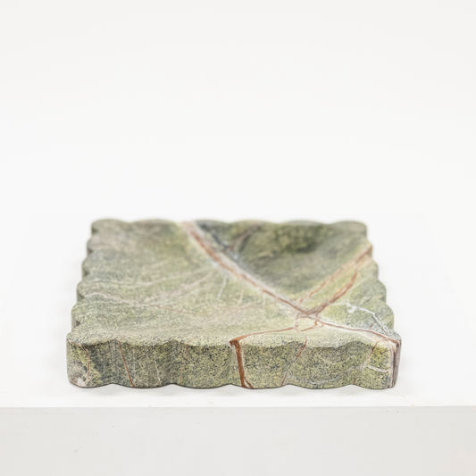 Green marble square tray with scalloped edge