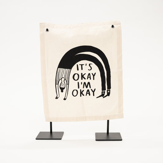 wall canvas sign with phrase its ok i'm ok and hand drawn person