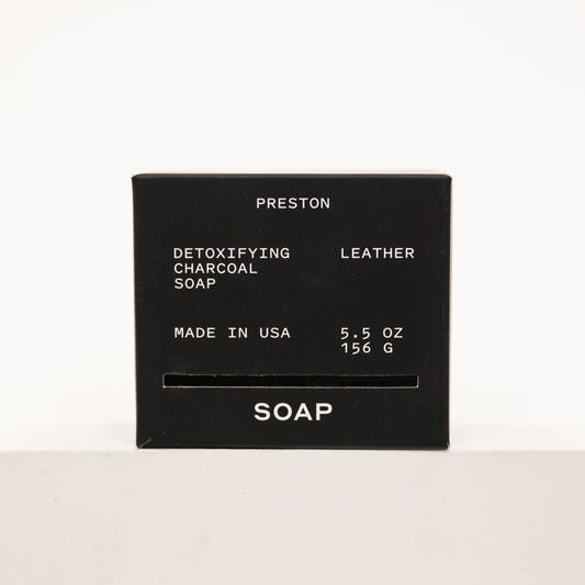 charcoal bar of soap by preston in scent leather