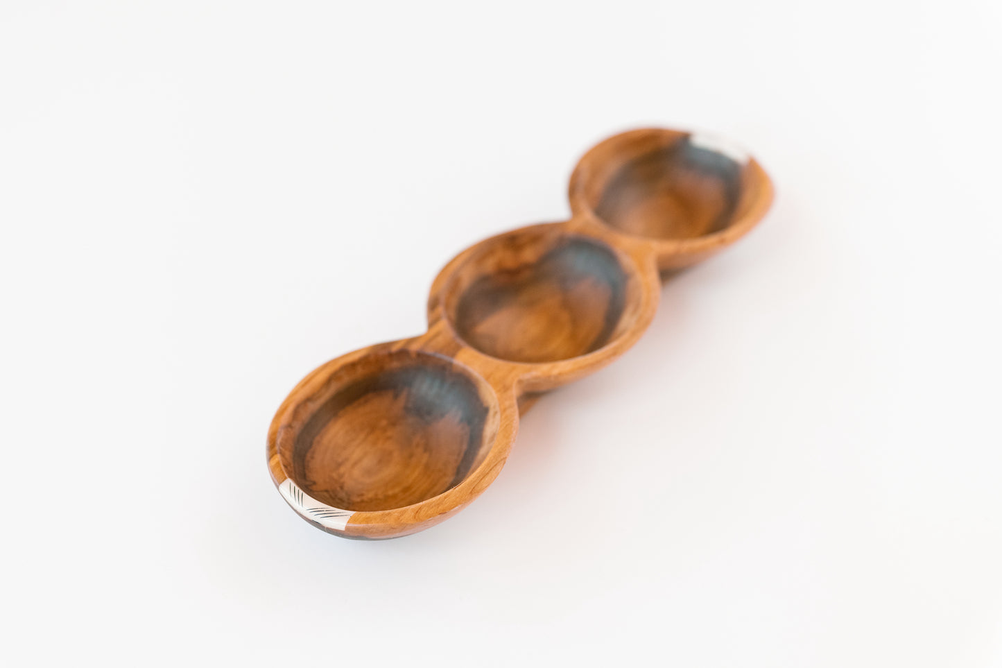 Three Well Serving Bowl - Olive Wood Dish