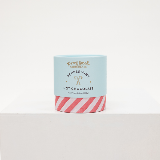 peppermint hot chocolate powder in a cardboard tube