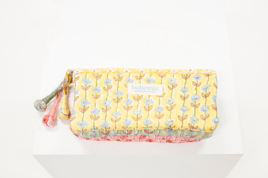 quilted block print pencil case with zipper
