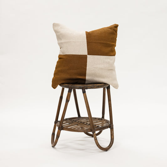 Cheque Throw Pillow 22" Spice burnt orange teracotta brown with cream