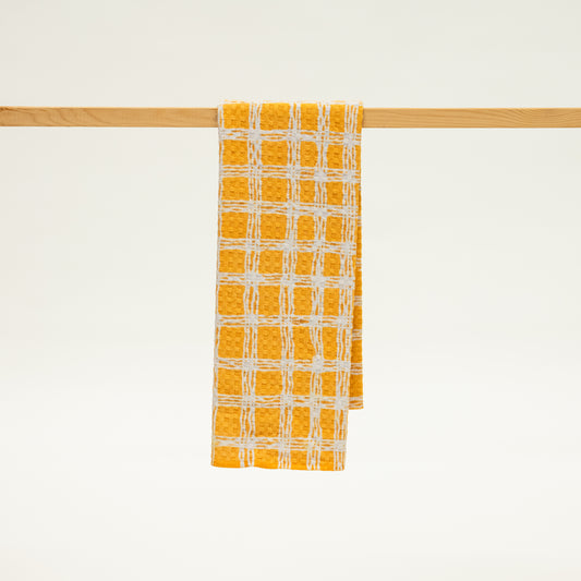 yellow mustard grid pattern microfiber towel for fall kitchen