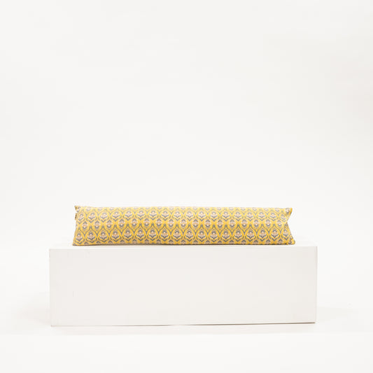 thin lumbar pillow with yellow iris repeating pattern