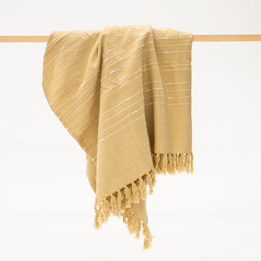 ochre yellow cotton throw blanket with tassels