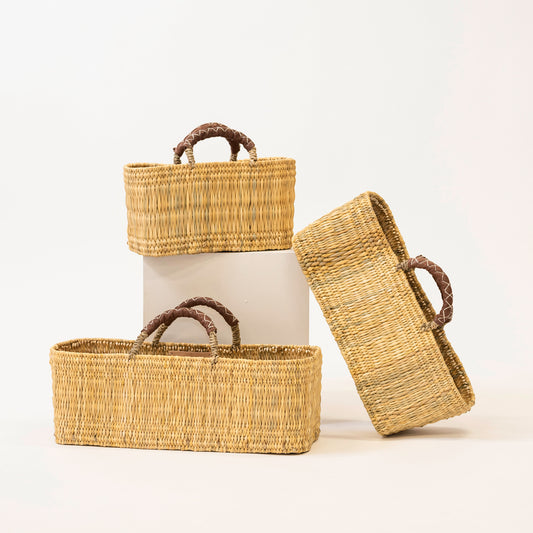 Leather + Reed Storage Basket