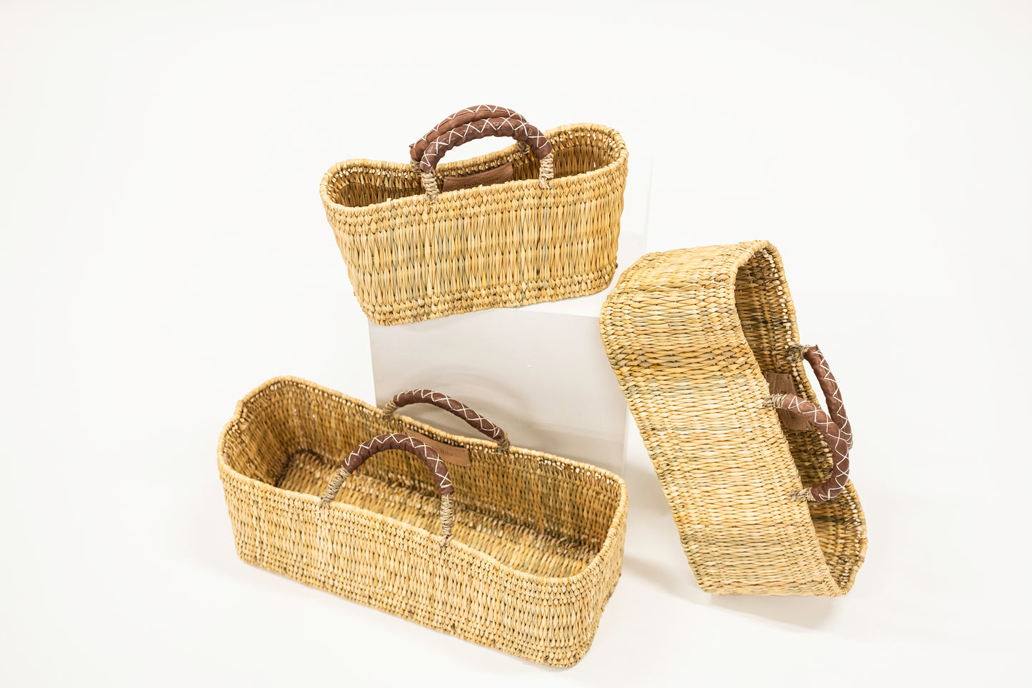 Leather + Reed Storage Basket