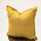 Mustard Fringe Linen Pillow 20x20