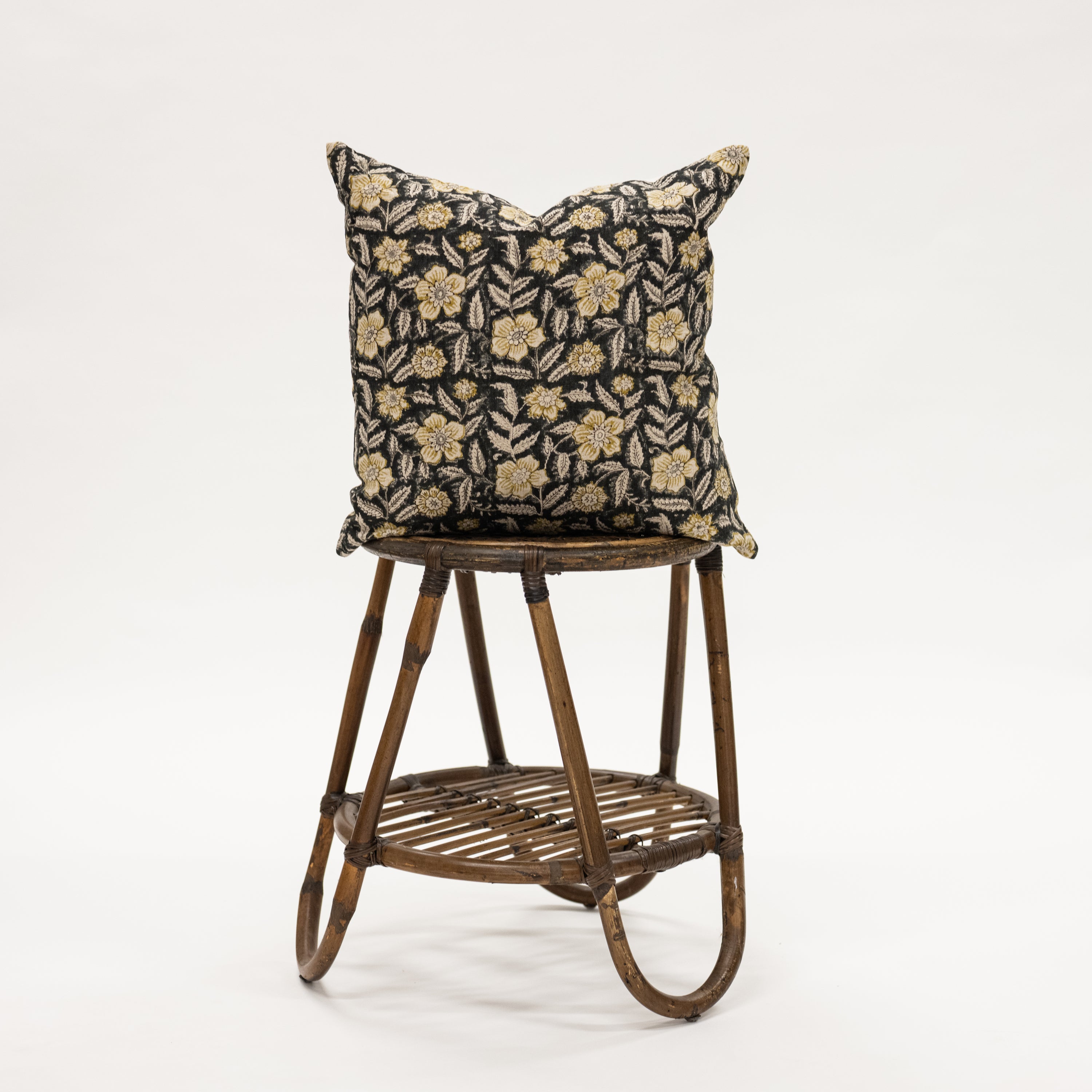 Deep Green Floral Pillow - 20x20 inch size fall pillow on wicker stool