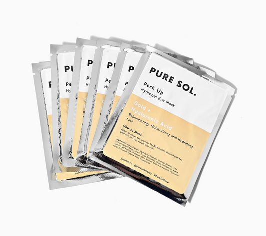 Gold Hyaluronic Acid Eye Mask pair in a package by pure sol