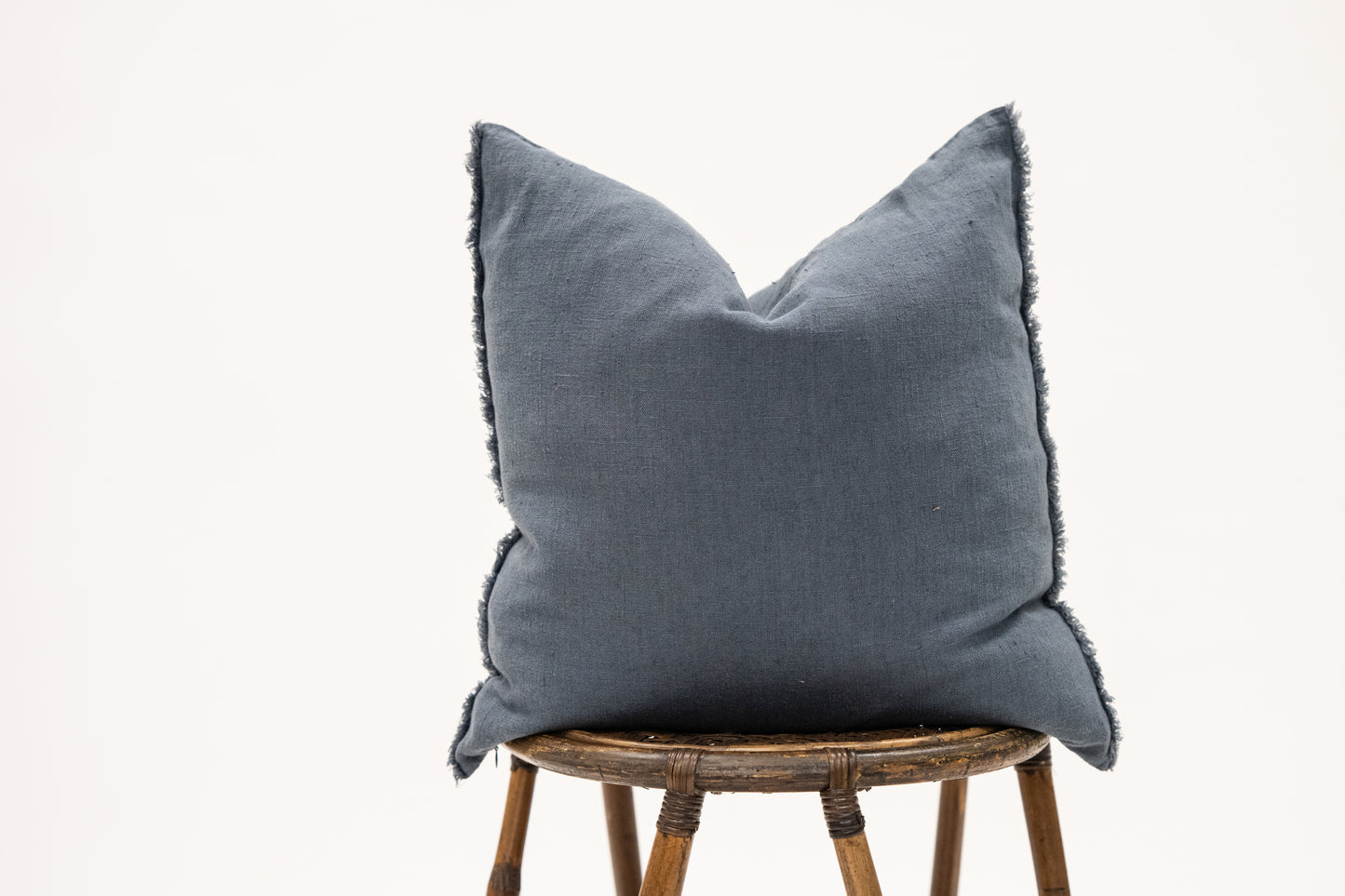 Blue Linen Fringe Pillow