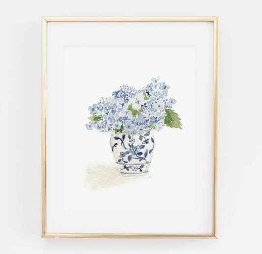 Blue Hydrangeas Watercolor Art Print (By Emily Lex)