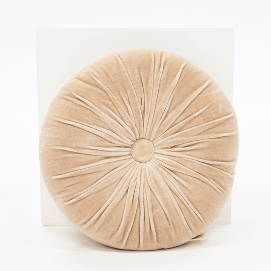 mini round pillow covered in ivory velvet